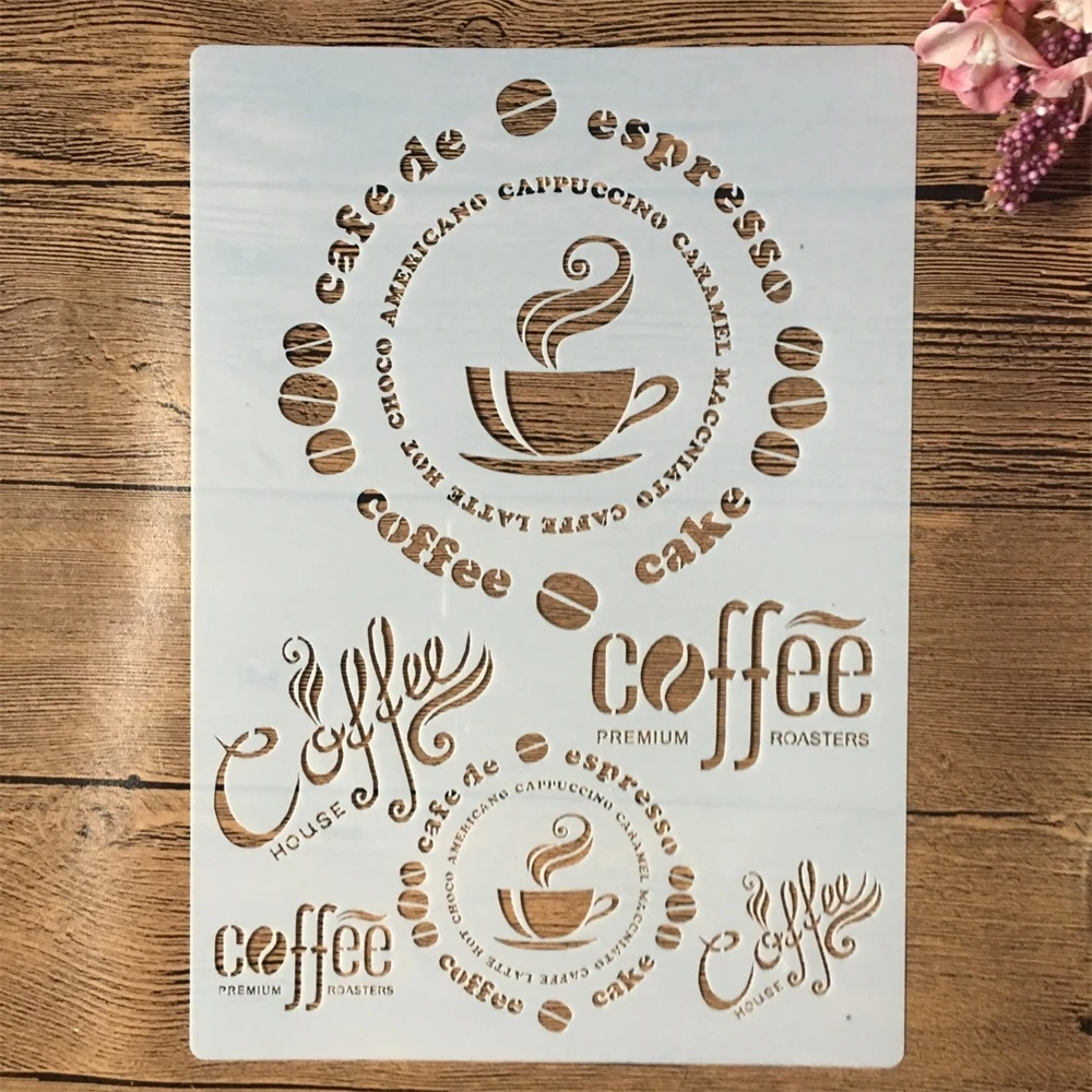 A4 29cm Vintage Coffee Cup Bean DIY Layering Stencils Wall Painting Scrapbook Coloring Embossing Album Decorative Template