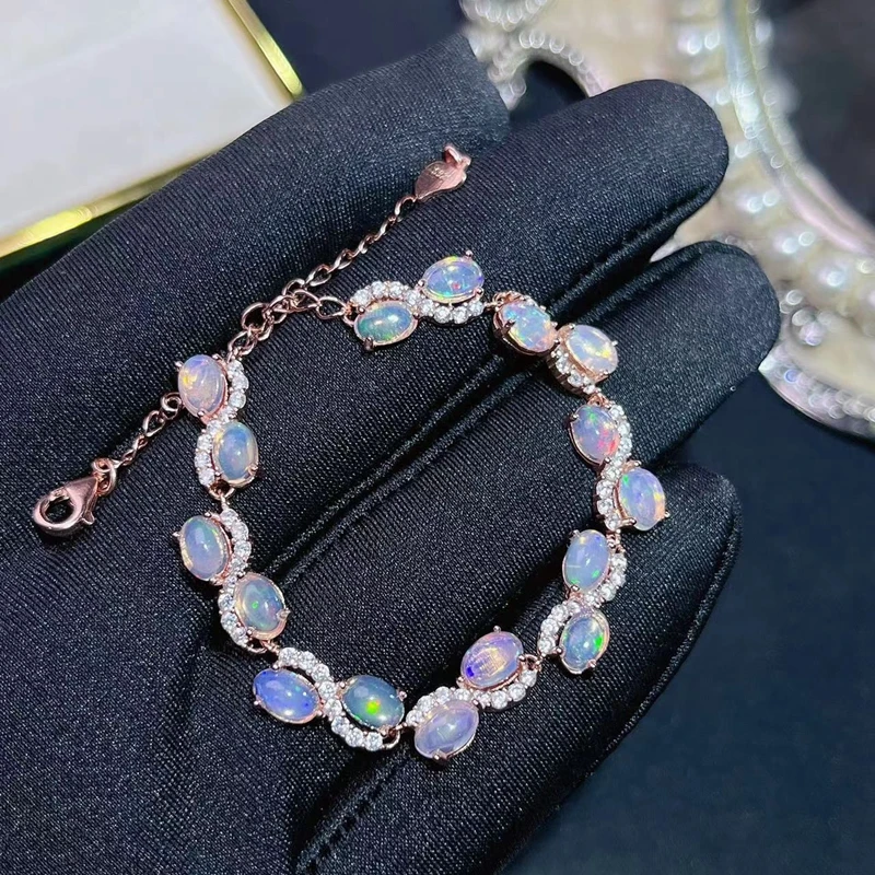 Natural opal bracelet, All kinds of fire colors are beautiful, 925 pure silver mosaic hot selling style, Ladies New Style