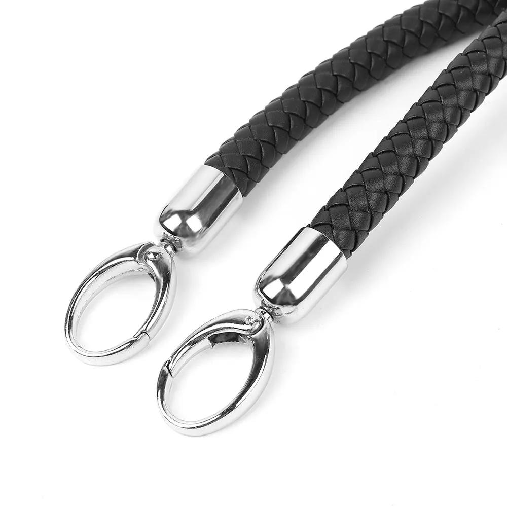 2pcs Customized PU Leather Black Braided Rope Handle for Handbag Shoulder Bag Strap Handmade Bag DIY Accessory Metal Hook Buckle