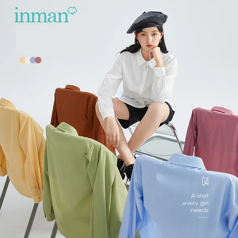 INMAN Women\'s Blouse Spring Autumn Multicolor Women\'s Shirt Pointed Collar Loose Female clothing All-Match Long Sleeve Base Tops