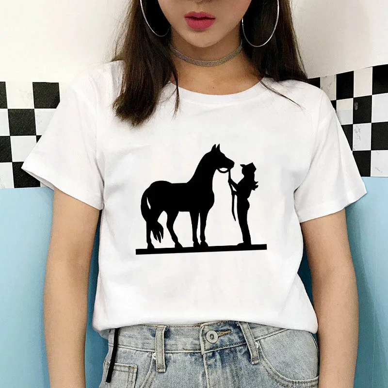 Punk COWGIRL AND HORSE T-shirt Women Sexy Tops Grunge Graphic T-shirt Harajuku shirts for women Aesthetic Tshirt Tee Tops