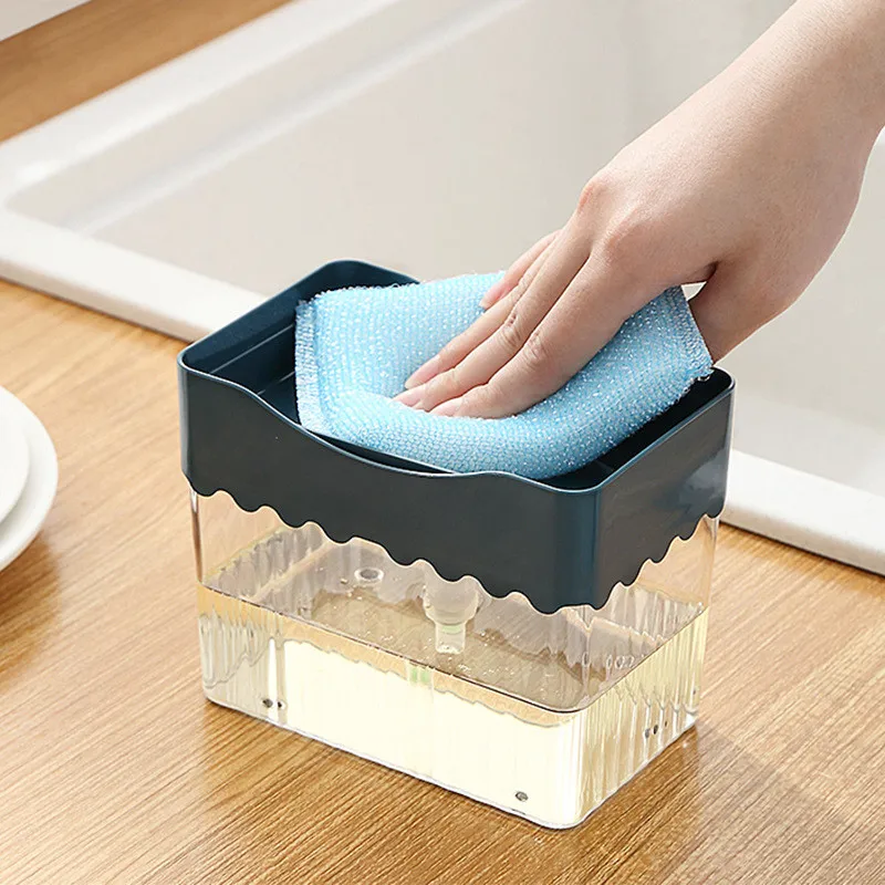 Press The Soap Box Detergent Dispenser Sponge And Press The Automatic Liquid Outlet Box Cleaning Cloth Extruder