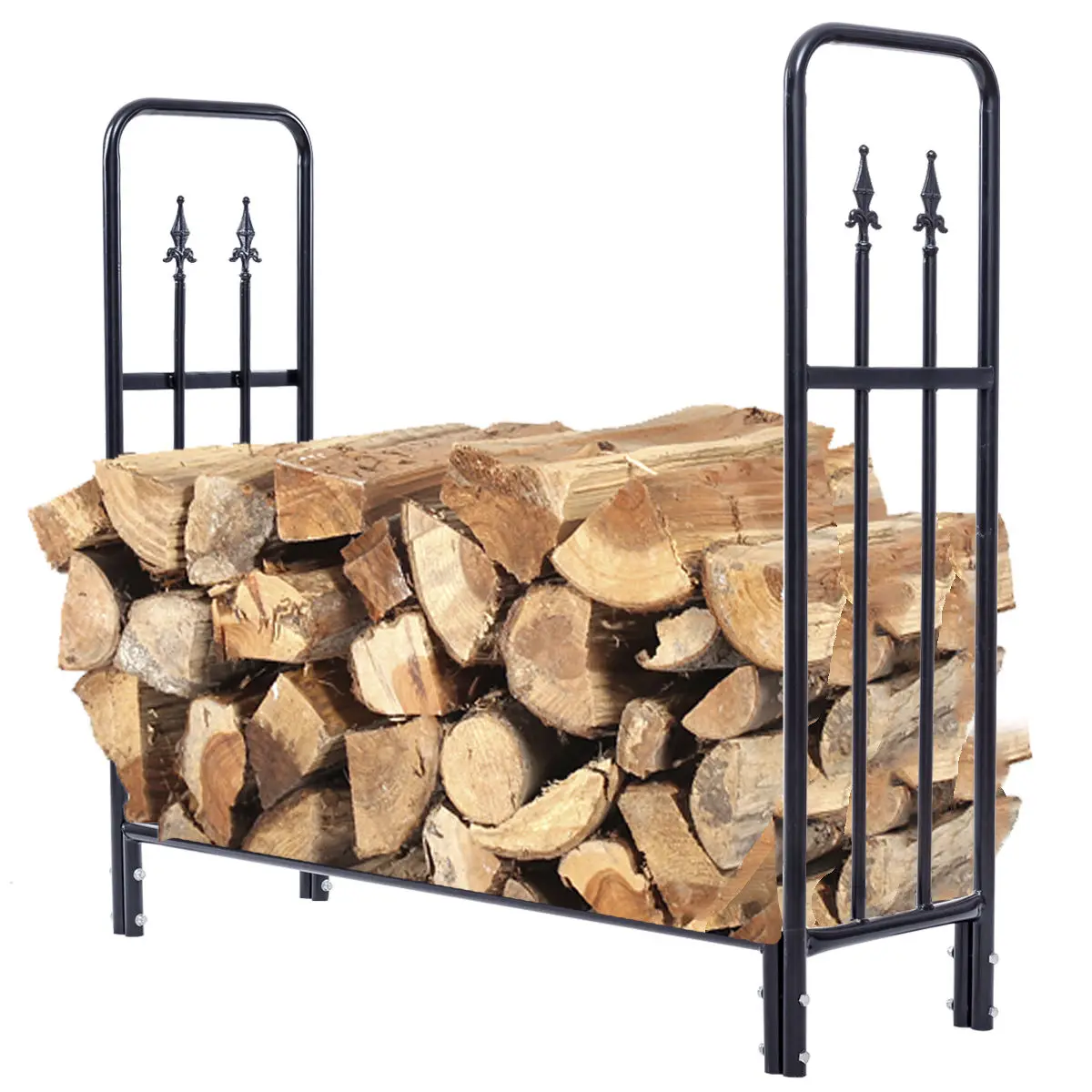 

Costway 4 Feet Outdoor Heavy Duty Steel Firewood Log Rack Wood Storage Holder Black GT3191