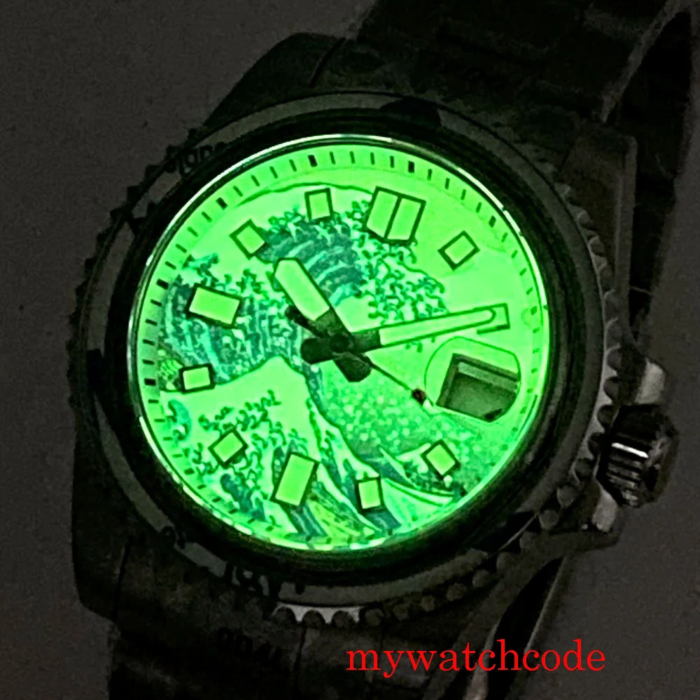 Imagem -05 - Relógio de Pulso Automático Masculino Mostrador Kanagawa Luminoso Pulseira de Cristal Safira 200m 40 mm 24 Joias Nh35a 120 Cliques Moldura