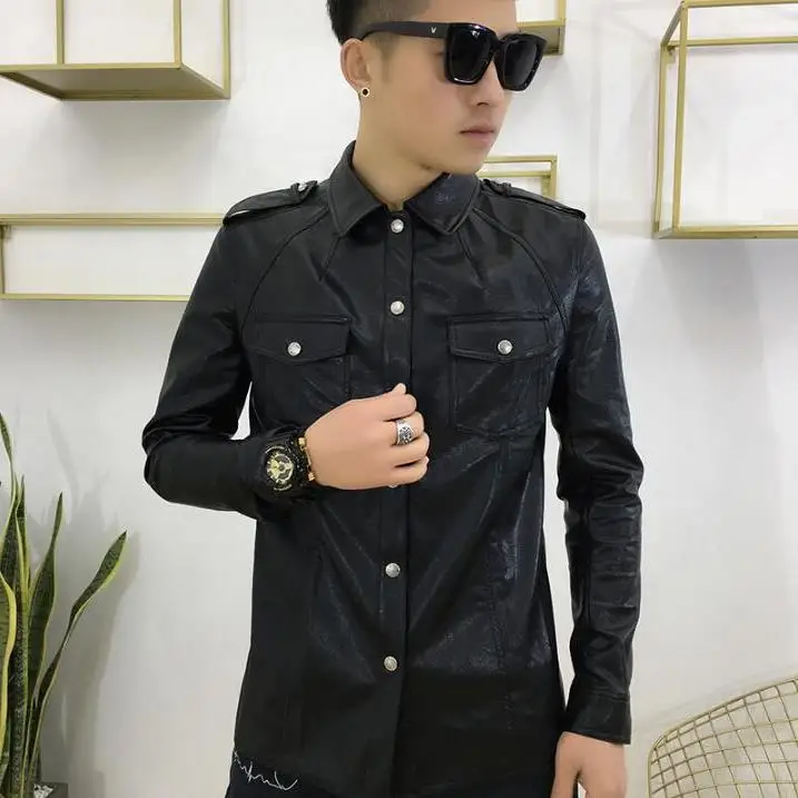 

Hot 2020 spring New Men trend Korean Slim shirt imitation sheepskin washed leather long-sleeved mens shirts jacket's