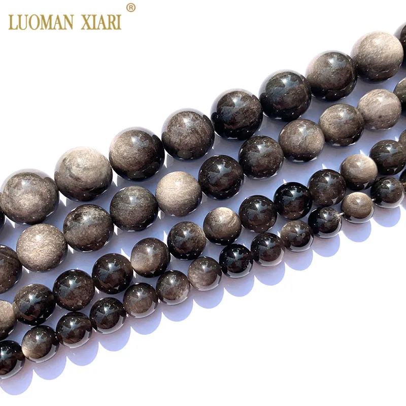 Fine AAA+ Natural rare Silvery Obsidian Round Stone Beads For Jewelry Making DIY Bracelet Necklace 8/10/12/14 mm Strand 15''