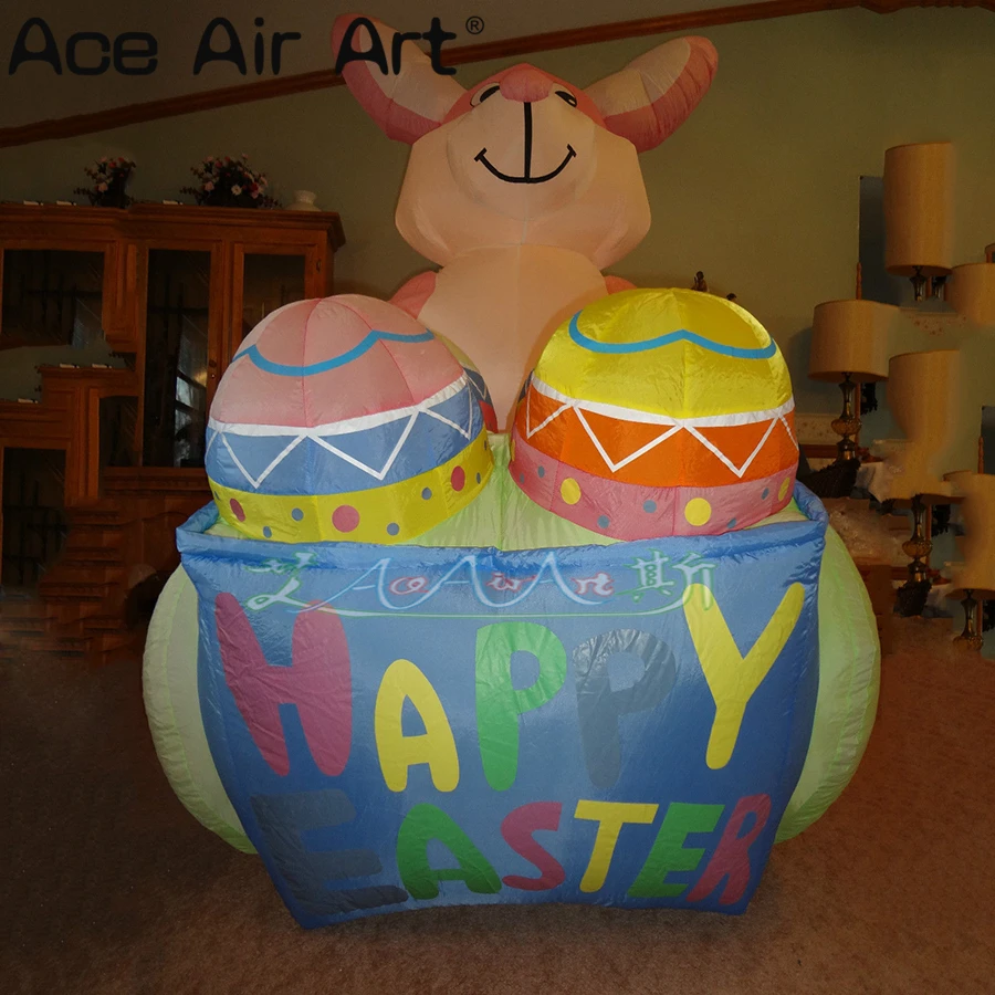 

Giant Colorful Inflatable Easter Rabbit Model, Rabbit Egg Cart, Party and Easter Festival Decoration, Free Fans