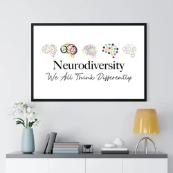 Neurodiversity We All Think Differently Quote Print Canvas Painting Brain Poster Therapists Office Wall Decoration Pictures