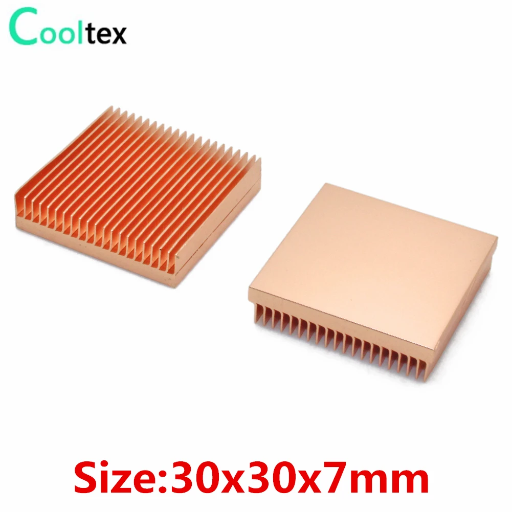 

2pcs 30x30x7mm Pure Copper Heatsink Radiator Cooler Heat Sink Cooling for Electronic Chip MOS IC Raspberry pi heat dissipation