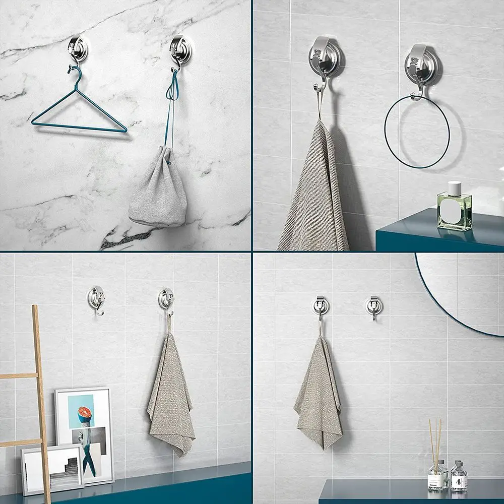 Without Punching Heavy-Duty Polished Chrome-Plated Suction Cup Hooks Organization Bathroom Shower