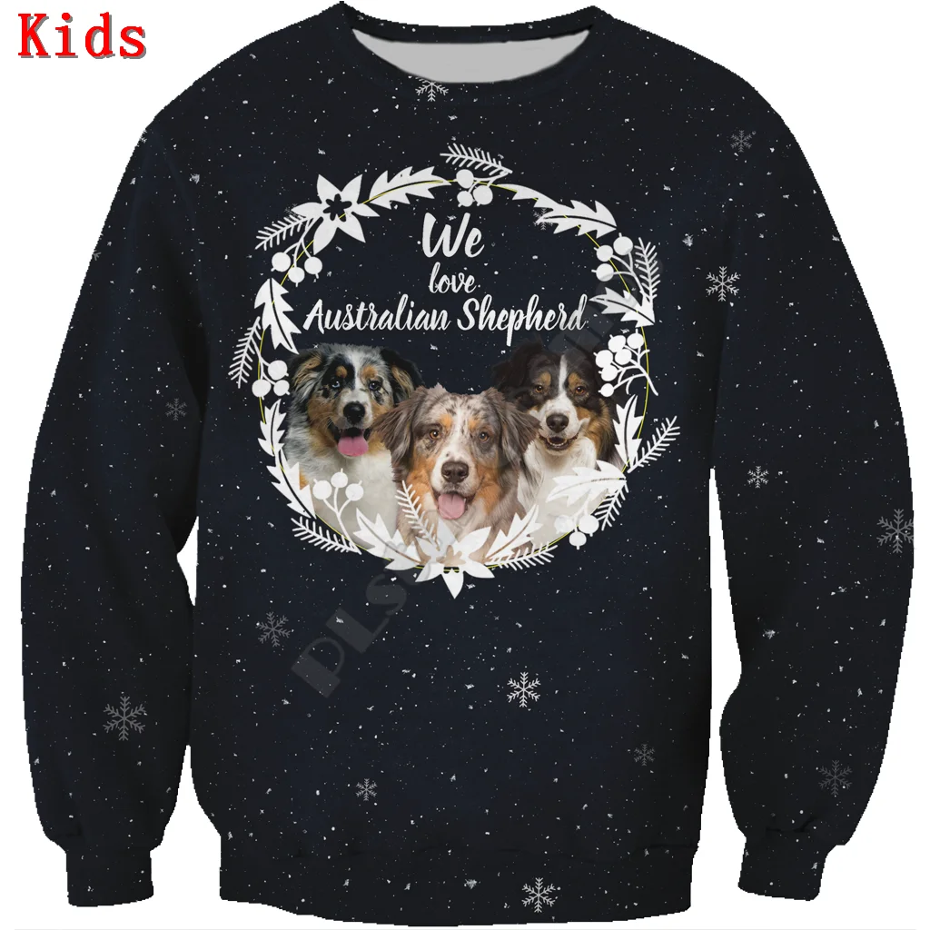 Autumn Winte Australian Shepherd 3d printed Hoodies Pullover Boy For Girl Long Sleeve Shirts Kids Christmas Sweatshirt