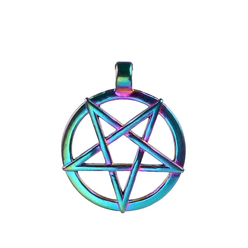 20PCS Rainbow Color Round Star Pentagram Amulet Charms for Handmade Necklace Pendant Jewelry 23603