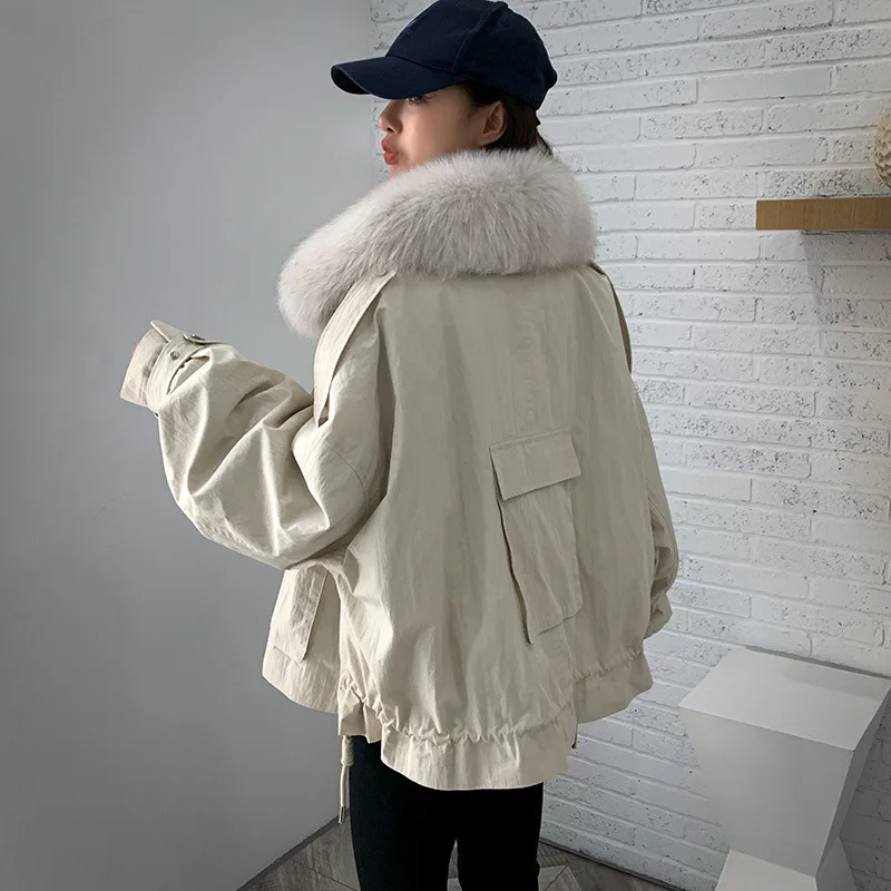 Fashion parka for women real fur coat 2023 new winter rex rabbit fur liner fox fur collar detachable warm thick short fur jacket