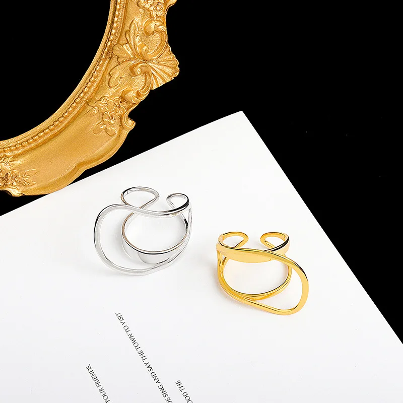 QMCOCO Silver Color Adjustable Chic Ring For Woman Minimalist Double Line Surface Smooth Ring Party Gifts Woman  Jewelry