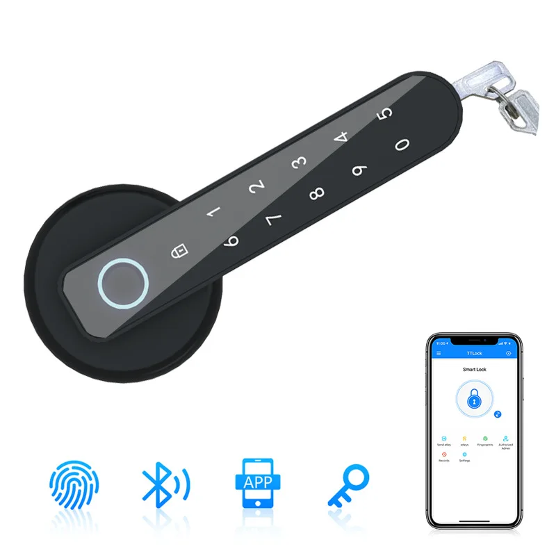 Zinc Alloy Fingerprint Door Lock Smart Bluetooth Password Handle Lock APP Unlock Keyless Entry Works with TUYA/TTlock VS WAFU WF