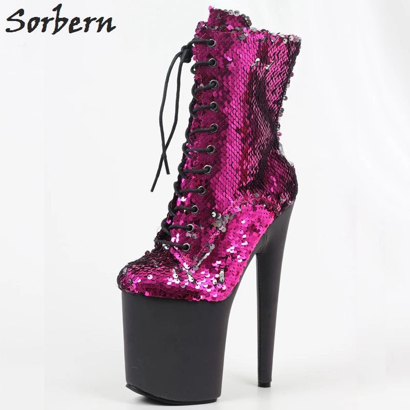 Sorben Double Sequins Boots Women 20Cm Extreme High Heel Platform Shoes Dragqueen Stripper Pole Dance Exotic Heels Stripper Heel