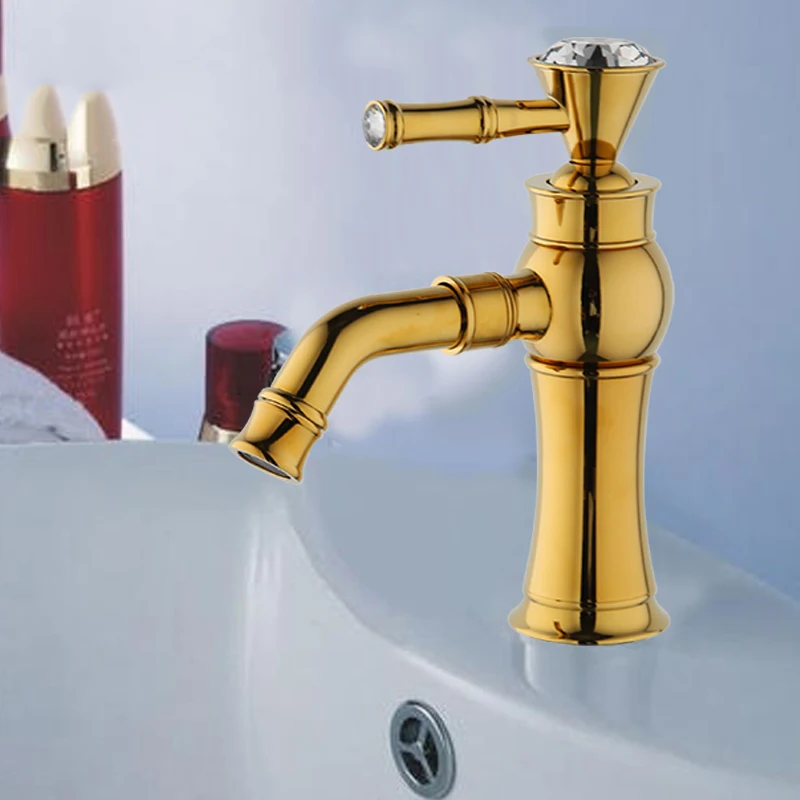 

Luxury Basin Faucet Gold Bathroom Mixer Tap Brass With Diamond Single Handle Faucets Grifo De Lavabo De Ba O Cascada Mixer Taps