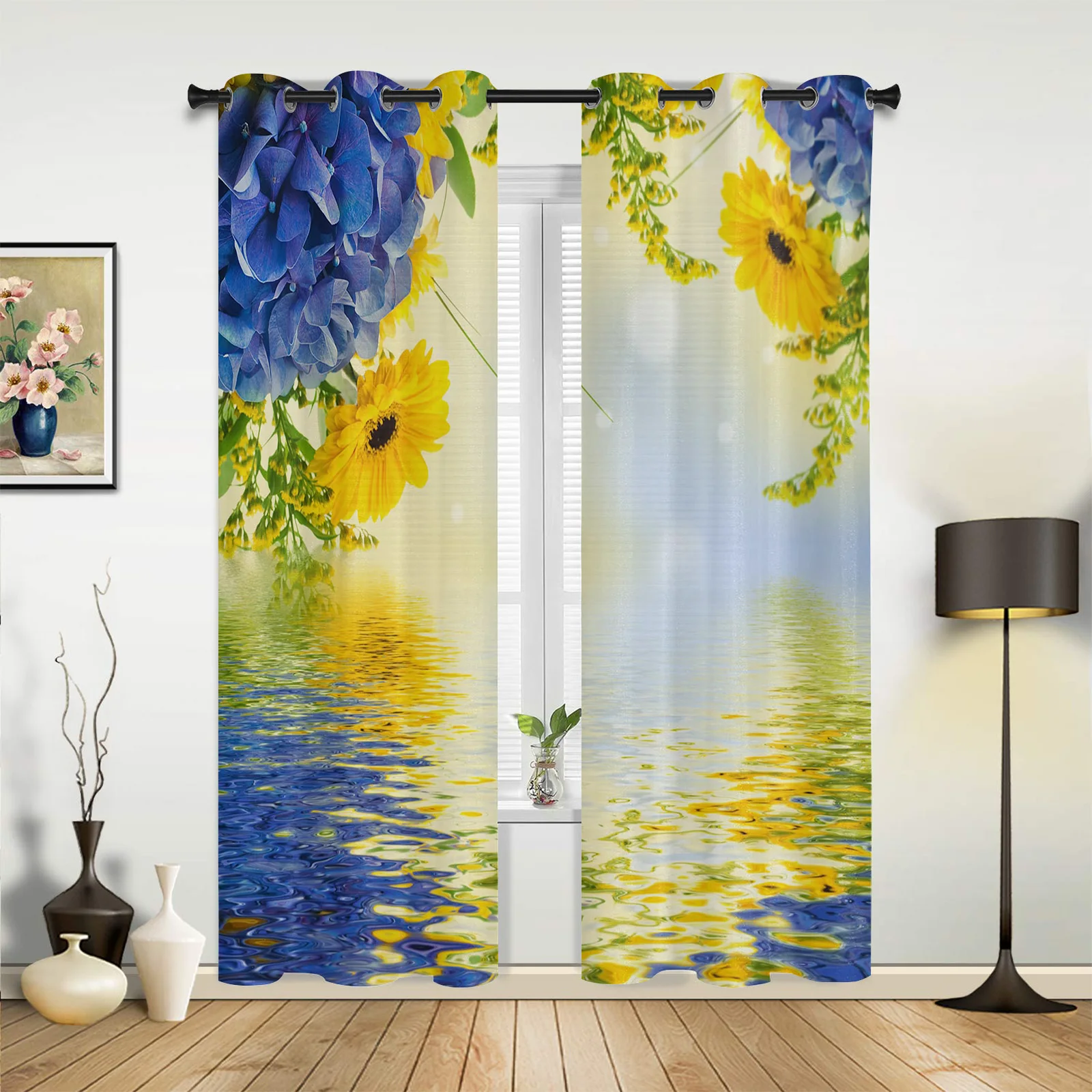 Hydrangea Bouquet Spring Kitchen Curtain Kids Bedroom Living Room Balcony French Windows Curtain Fabric Pergola Bathroom