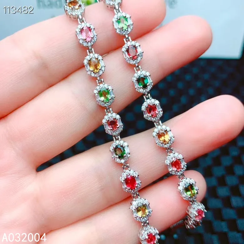 KJJEAXCMY Fine Jewelry 925 Sterling Silver inlaid Natural tourmaline women hand bracelet as a Birthday Party Gift for Girlfriend