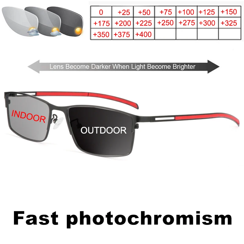 

Titanium Alloy Sports Photochromic Reading Glasses Men External Sunshade Business Magnification Eyewear Diopter +0 To +4.0