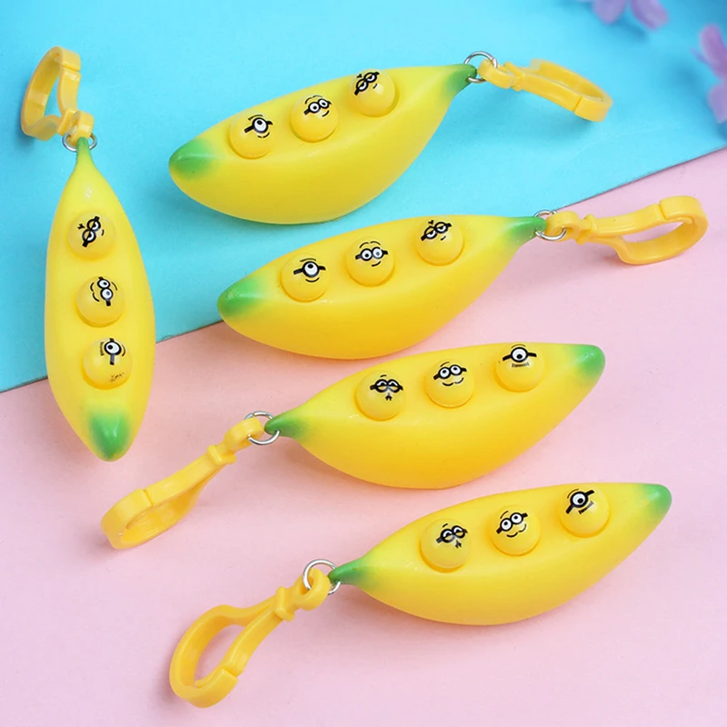 2pcs Cartoon Banana Vent Release Pressure Decompression Toys Big Eyes Key Chain Children\'s Squeeze Toy Adult Child Birthday Gift