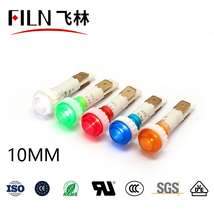 FILN YueQing thread plastic 10mm pilot lamp indicator lamp 24v 36v 12v 110v 220v with soldering pin