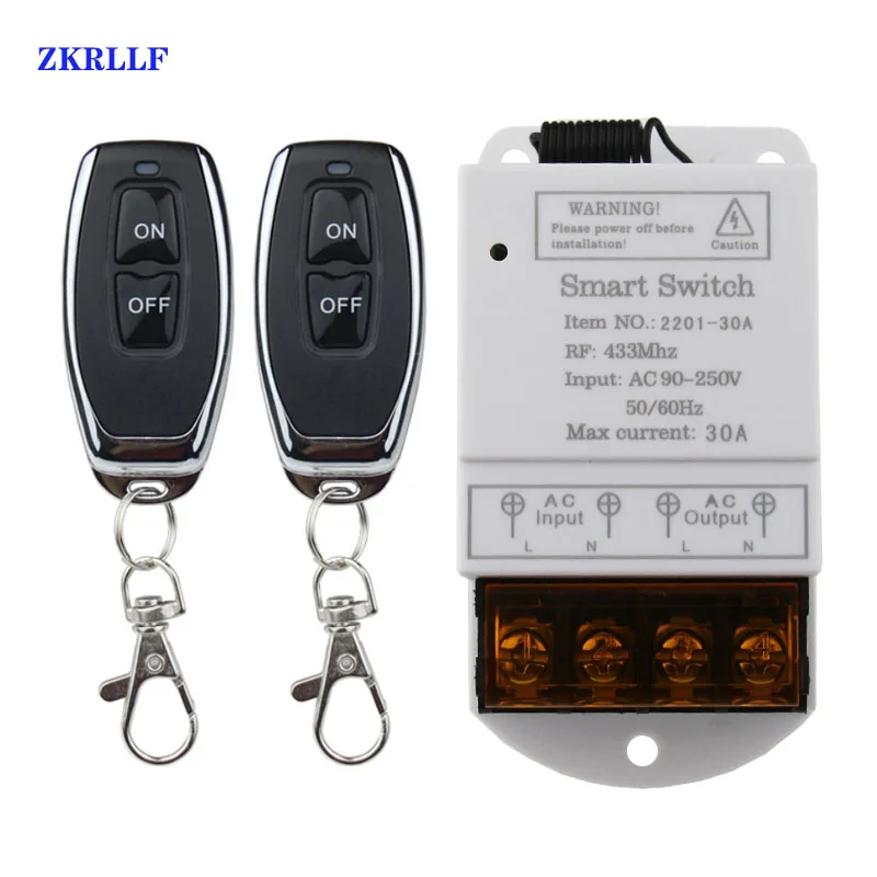 433MHZ Wireless Remote Switch AC 110V/120V/220V/ 30A 1CH Relay RF Remote Control Light Switches for Pump Security Systems