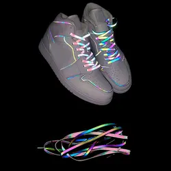 New Holographic Reflective Shoelaces Double-sided Reflective High-bright Reflective Flat Laces Sneakers Shoe Laces 120/140/160cm