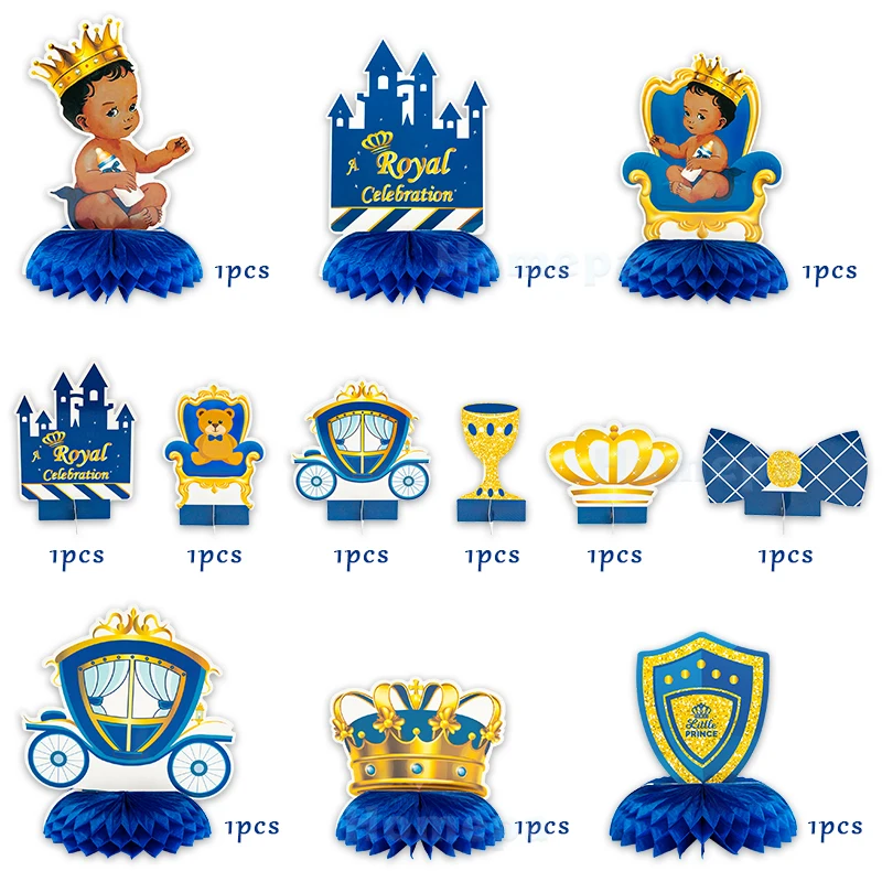 12Pcs Royal Prince Themed Honeycomb Balls Table Toppers Centerpiece Birthday Party Supplies Horse-drawn Decoration for Kids