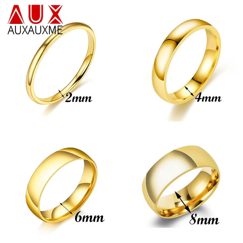 Auxauxme Fashion Simple Smooth 2/4/6/8mm Women Men Finger Rings Stainless Steel for Lovers Wedding Anniversary Jewelry Gifts