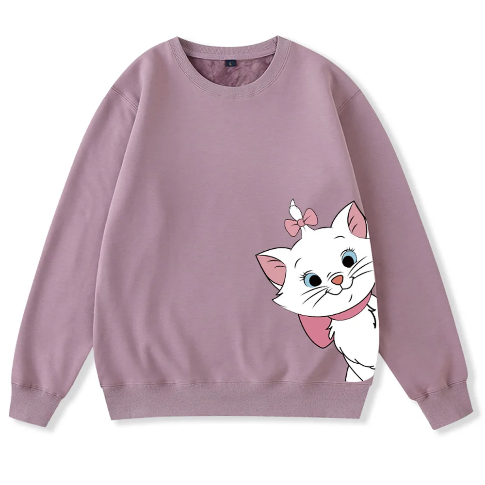 Disney Fashion Marie Cat Cartoon Print Unisex Streetwear Sweet Women Couples Sweatshirt Long Sleeve O-Neck Tops 9 Colors Female