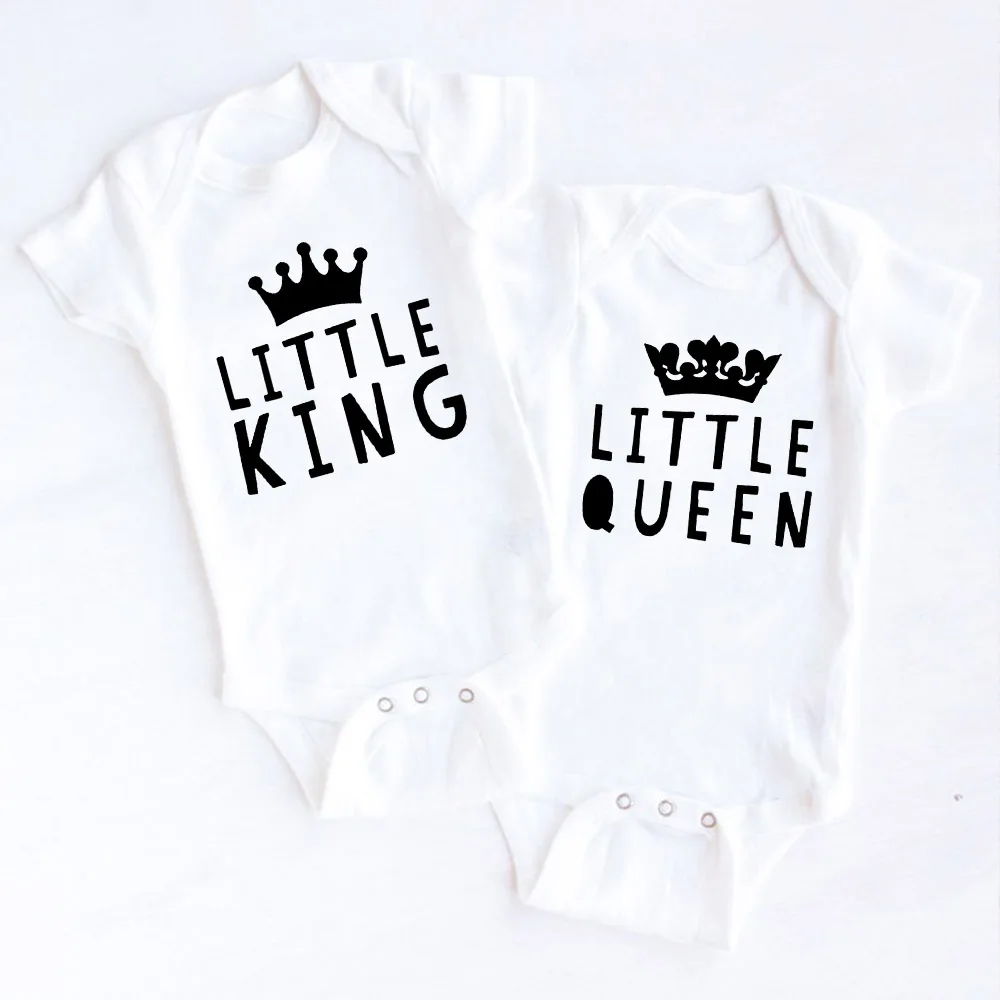 Twin Outfits King and Queen Bodysuits Twin Baby Gift Twin Baby Shower Clothes Boy Girl Twins Babies Gift Drop Shipping