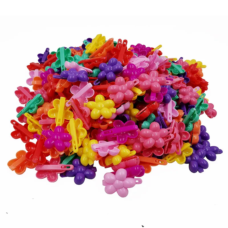 100PCS Sweet Colorful Heart Plastic side hairpins Kids girls butterfly bowhair clips hair accessories Frog bows hair barrettes