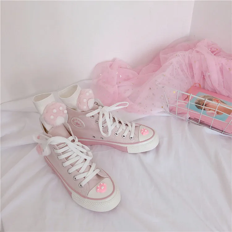 Japanese pink meow girl cute high-top fantasy canvas shoes sweet lolita shoes tea party kawaii princess kawaii shoes vintage