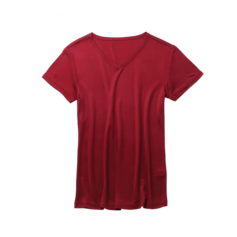 Birdsky, 1PC Women short sleeve T shirt Top V neck slim fit simple Tee 70% viscose 30% mulberry pure silk 10 solid colors. OR-45