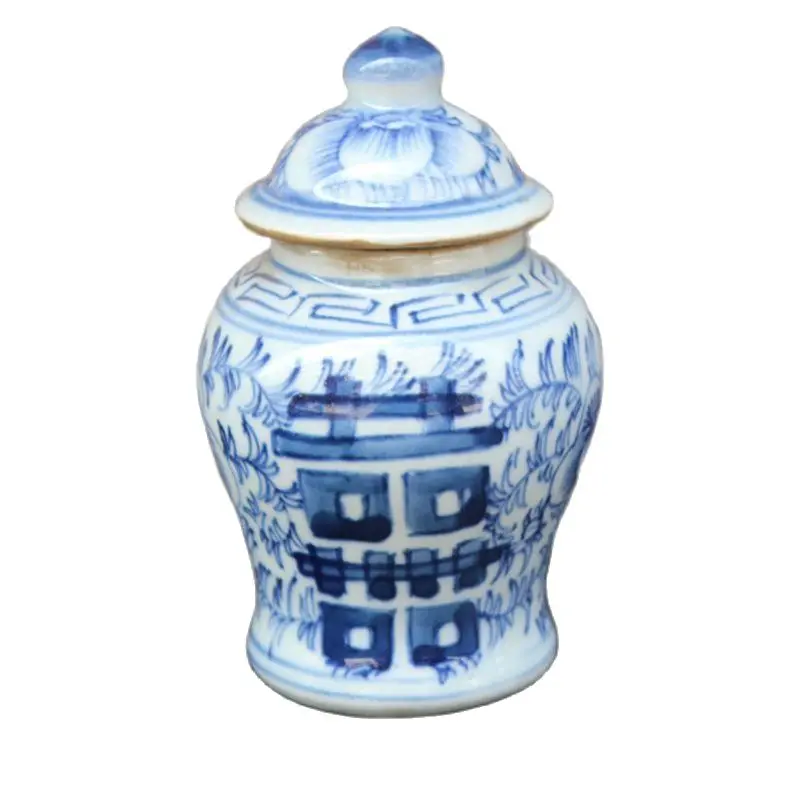 

Chinese Old Porcelain Blue And White Porcelain Double Happy Tea Cans