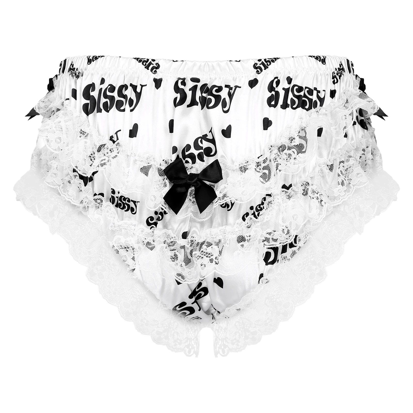 Mens Lingerie Sissy Underwear Shiny Satin Ruffled Floral Frilly Lace Cute Bowknot Knickers Briefs Exotic Gay Underwear Panties