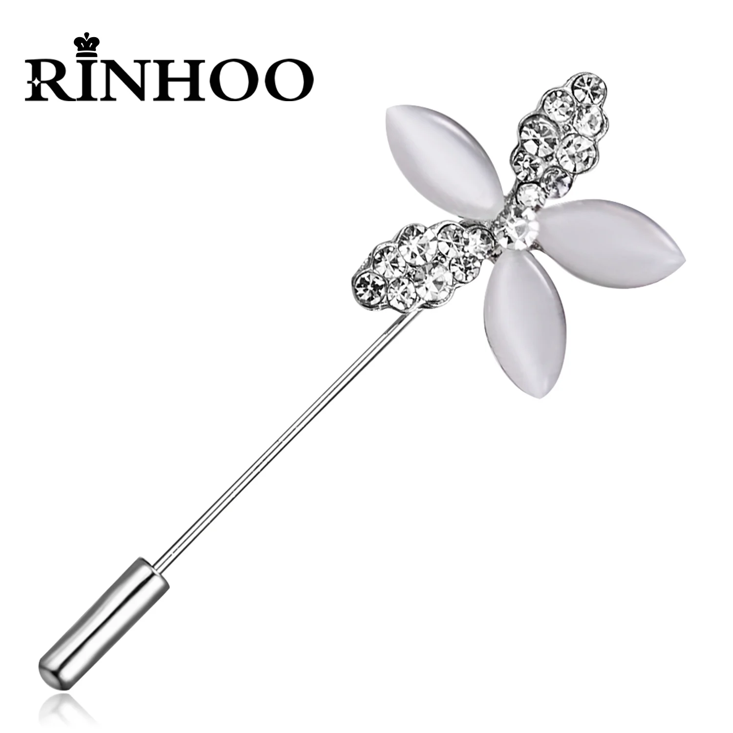 Rinhoo Trendy Korean Crystal Rhinestone Flower Long Needle Pin Brooch Women Simple Wedding Letters Butterfly Crown Badge Jewelry