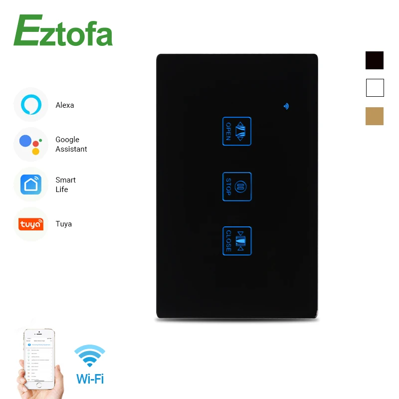 

Wifi Curtain Blinds Touch Wall Switch Crystal Panel Electric Motorized Blinds Smart Switch Tuya Remote Control With Google Home