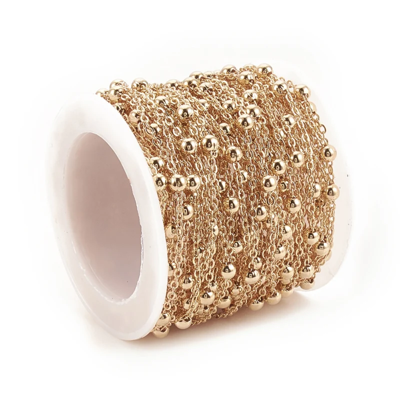 10m/roll Brass Cable Chains Satellite Chains with 3.5mm Round Bead Welded for Jewelry Making DIY Bracelet Necklace 2x1.5x0.2mm