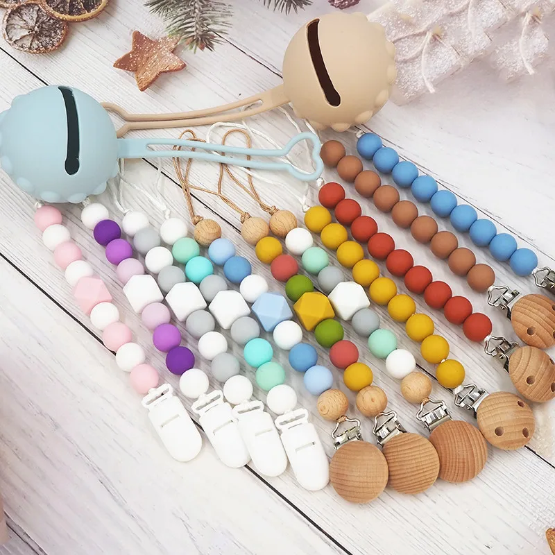 

Chenkai 10pcs silicone Pacifier Holder Case Nature Baby Rattle Grasping Toy DIY Organic Eco-friendly Gift Accessories