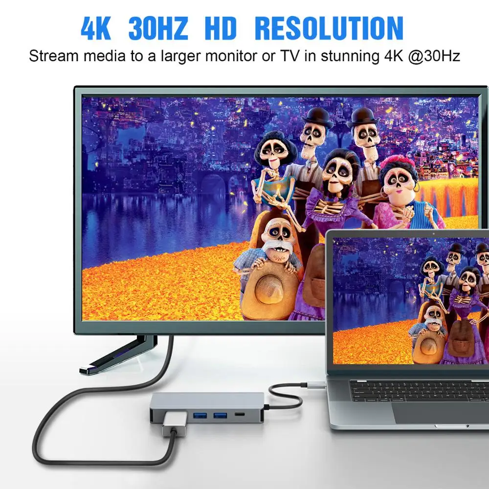 Адаптер USB Type C на HDMI 4K 30 Гц VGA SB3.0 USB C PD 5 в 1