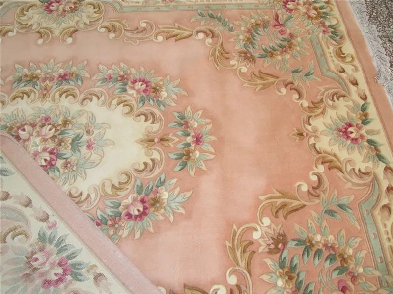 pink color hand carved  chinese wool aubusson design  chic shabby