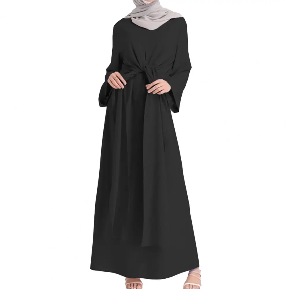 Summer Women Casual Style Maxi Dress Loose Abaya Nidha Long Sleeve Solid Color Dubai Turkey Modest Robe Kaftan Islam