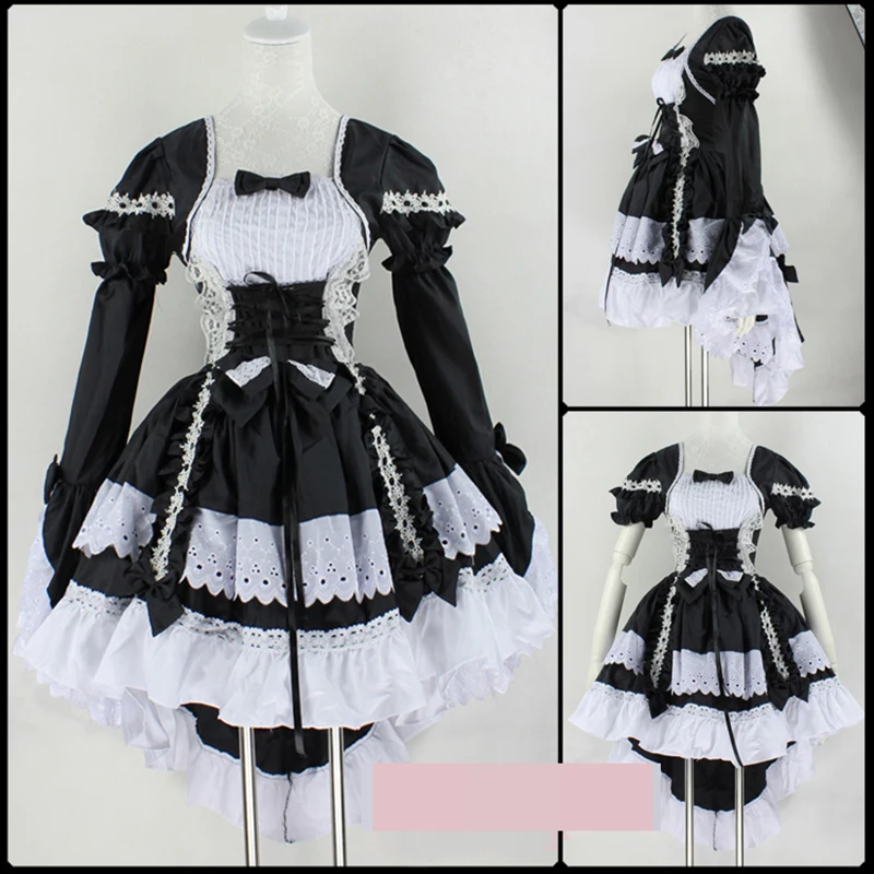 2022 Black \White Princess Cosplay Dress Lovely Maid Dress Lovely Maid Costume Cartoon Lolita  Dress Swallow Tail Skirt