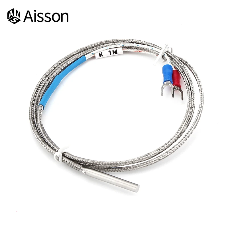 4mm Small Probe Thermocouple Type K 0-600℃ 1/2/3/4/5M Shielded Braide Wire Sensor For Temperature Controller