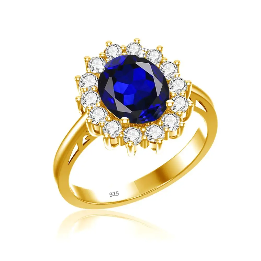 Szjinao Luxury Princess Kate Sapphire Ring Woman Oval 8*10mm Stone Real 925 Sterling Silver Engagement Rings Gold Plated Jewelry