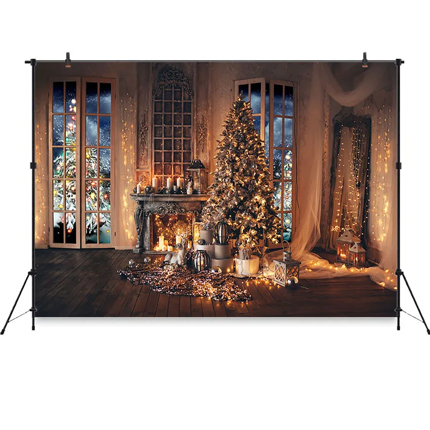 Christmas Photography Background Christmas Tree Decoration Children Photo Studio Wood Floor Backdrops