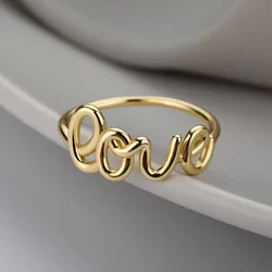 Romantic Love Letter Rings For Women Stainless Steel Geometric Creative Finger Rings Engagemen Wedding Couple Jewelry Gift