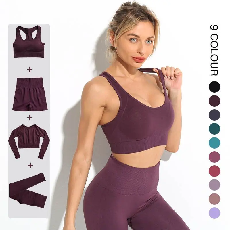 

2/3/4PCS Seamless Women Yoga Set Workout Sportswear Gym Clothing Fitness Long Sleeve Crop Top High Waist Leggings Sports Suits